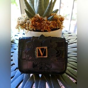 Victoria's Secret Small Black Envelope Pouch, Flower Accent, New with Tags